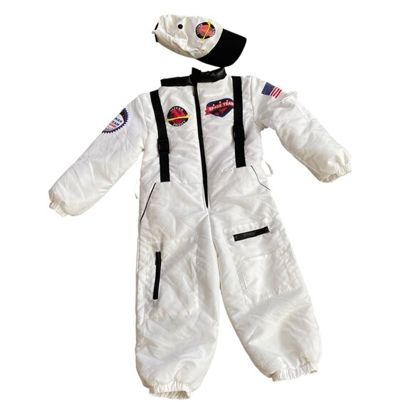 NASA Kids Size 5-6 M Astronaut Space Suit Costume + Hat White Halloween Cosplay - Picture 1 of 9